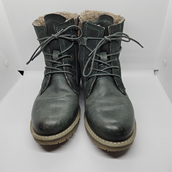 Bulle Collections green suede and leather sherpa lined ankle boots EU 38 - Picture 2 of 10